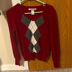 small red and gray women’s sweater